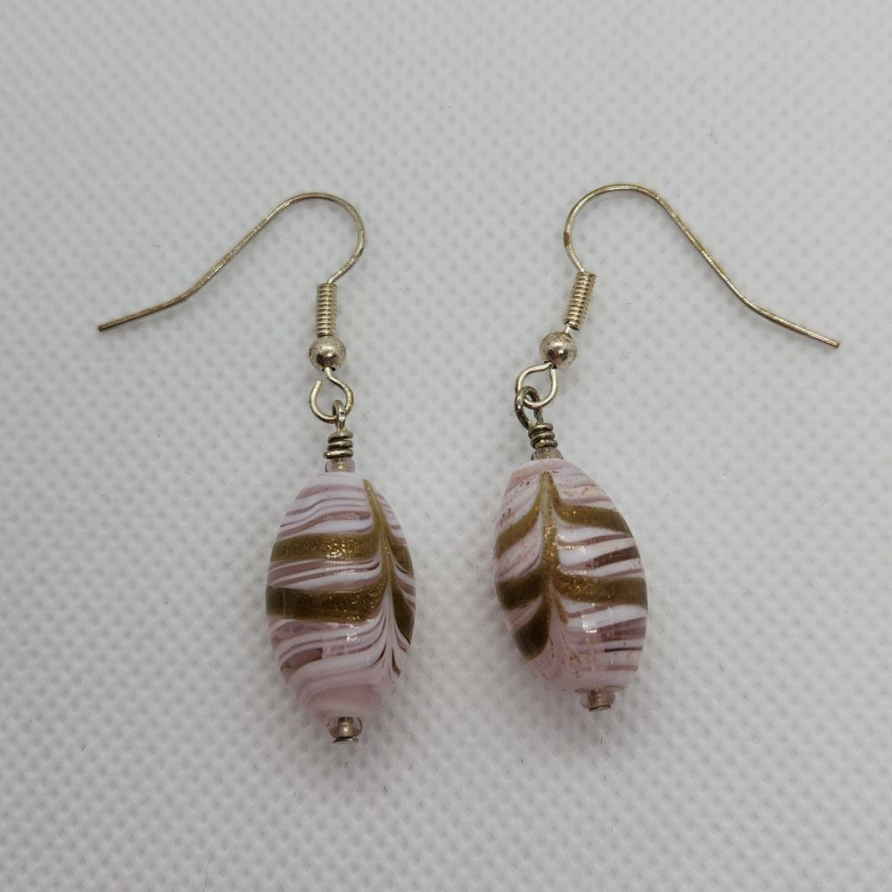 🔺️Pink & Brown Swirl Glass Dangling Earrings